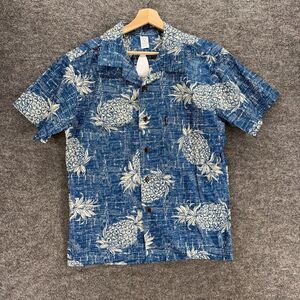 New Palmwave Shirt Men M Medium Blue Pineapple Print Button Up Collared Cotton